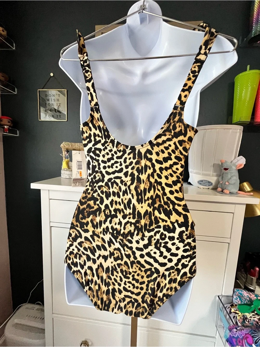 DKNY Leopard Print Ruffle One-Piece Swimsuit in Black and Gold - Picture 2 of 4